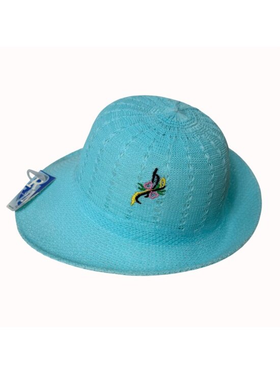 RM Poolside Sun Hat Embroidered Open Weave Turquoise Wide Brim Cap Cruise Travel main image 7